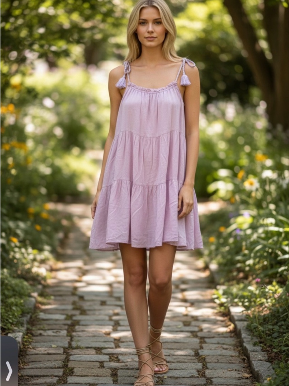 Hale Bob Lavender SILK Tie-Shoulder Tiered Midi Dress